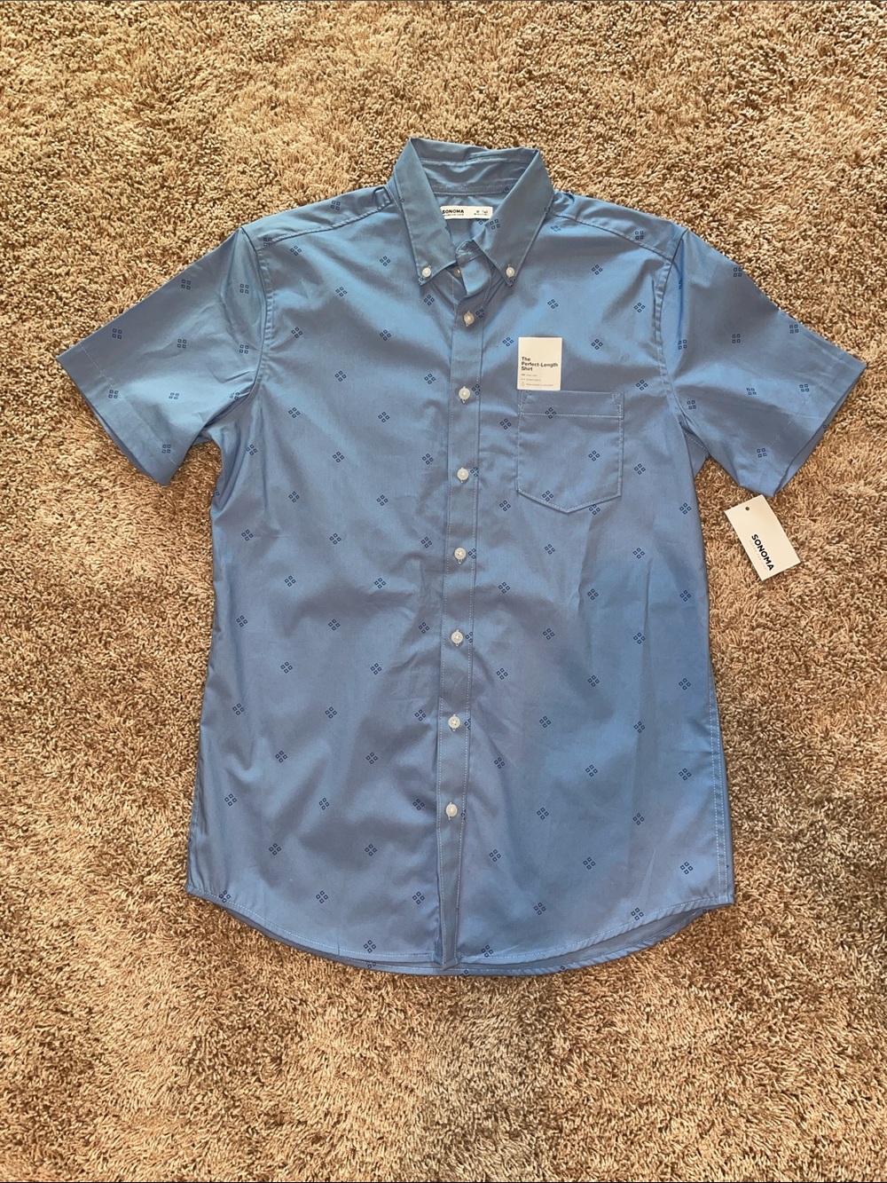 NWT Sonoma Men's Short-Sleeve Button-Down Shirt - Light Blue size medium tall